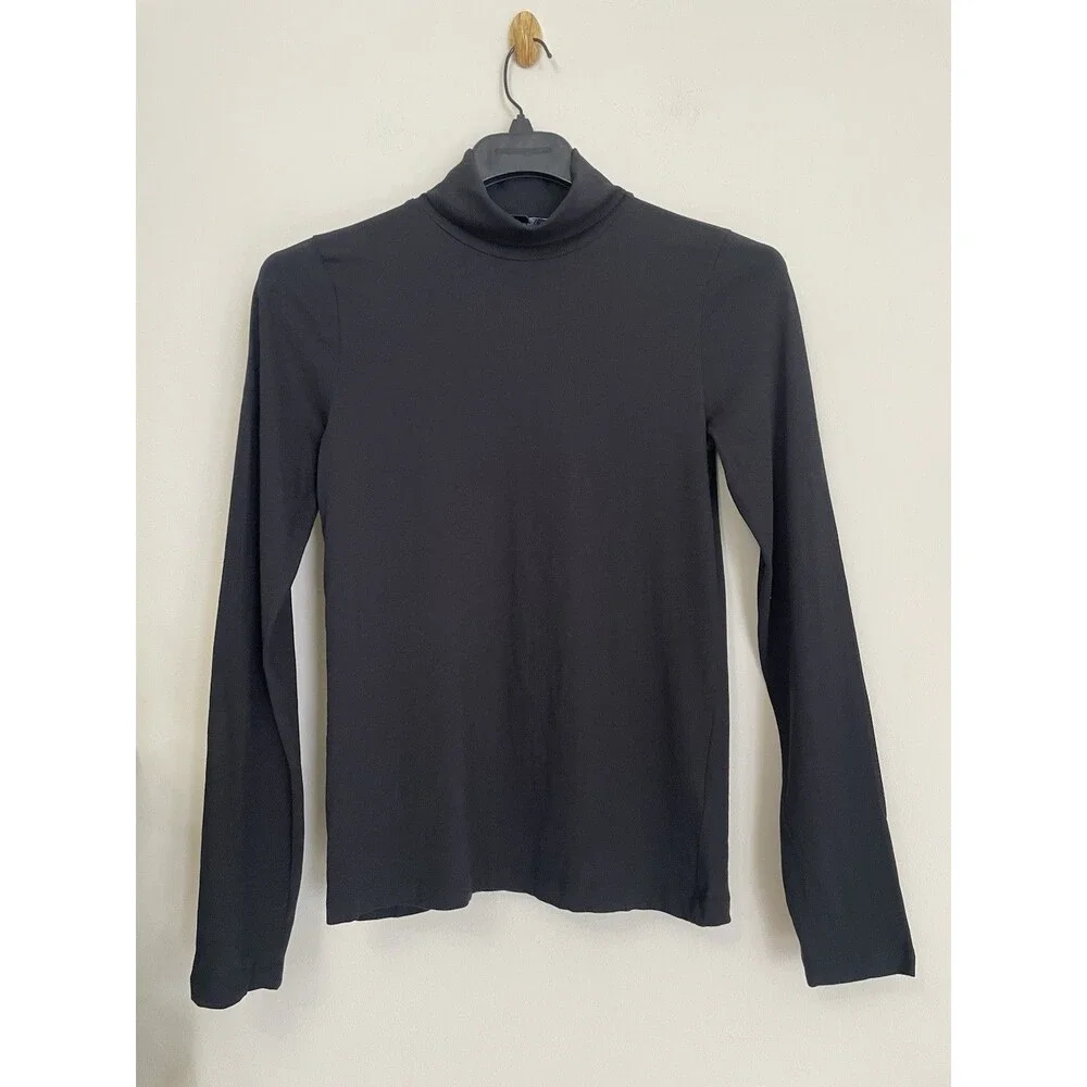 J.CREW Women’s Black Cotton Knit Tissue turtleneck Long Sleeve Top Size M